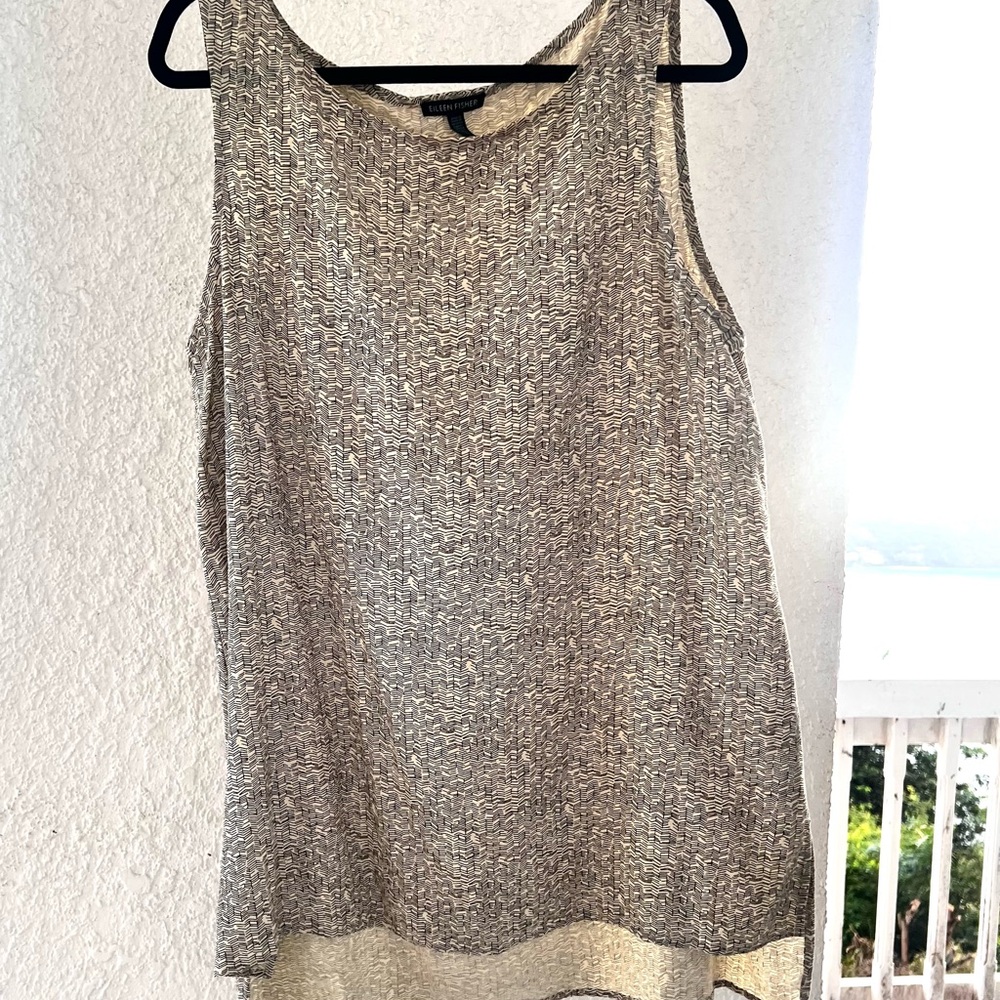Eileen Fisher L Sleeveless Top in Black/Cream